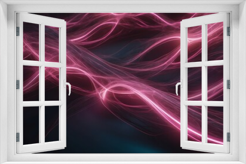 Abstract futuristic background pink neon waves energy hi-tech magic glowing bright lines from Generative AI