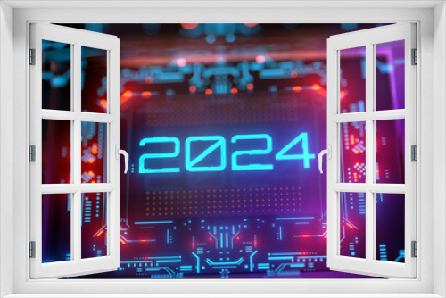 New 2024 year progress bar on digital lcd display with reflection. Concept of new year, annual plan, growth strategy, business planning, investment trends and strategy road map.