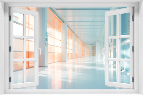 architecture interior - medical hospital corridor with hospital floor plan and door, in the style of romantic soft focus 