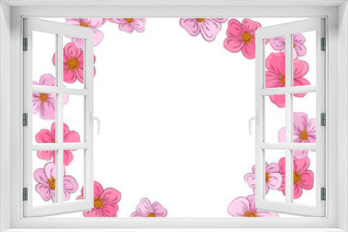Fototapeta Naklejka Na Ścianę Okno 3D - spring wreath in cartoon style. Bright floral wreath. Blooming colored flowers as a symbol of happiness, joy, love. for invitations, cards, banners, weddings. on transparent, png
