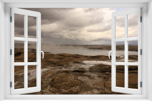 Fototapeta Naklejka Na Ścianę Okno 3D - The Geysir geothermal field is a collection of hot springs, a dome and a volcanic cone that make up the remains of an ancient volcano in Iceland.