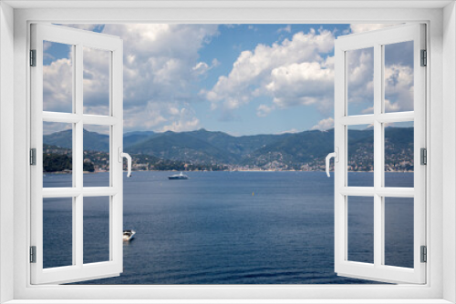 Portofino beautiful italy bay with yachts mountain views in popular italian resort holiday