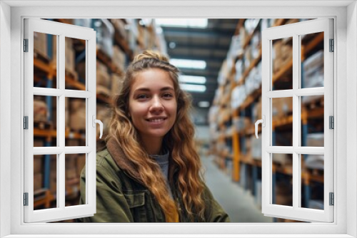 girl smiling in warehouse or distribution room