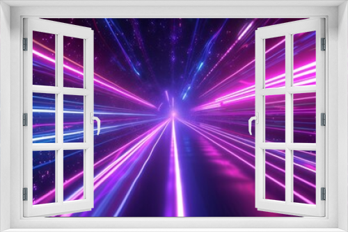 3D render neon light abstract background with rays