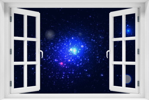 Fototapeta Naklejka Na Ścianę Okno 3D - Night starry sky and bright blue galaxy light. Vector illustration EPS10