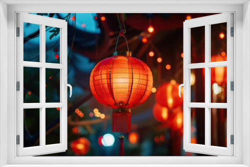 Chinese red lantern in the night of Chinese New Year of happiness