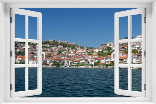 Fototapeta Naklejka Na Ścianę Okno 3D - View of Ohrid old town and old fortress from a boat.