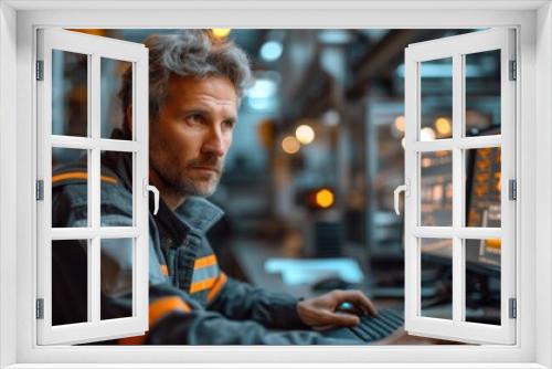 male business man sits at a monitor in front of a computer