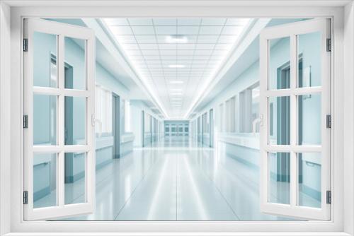 Interior of spacious, empty hospital hallway with tranquil atmosphere AI Generative