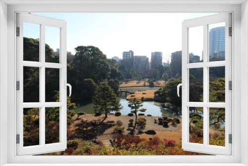 Fototapeta Naklejka Na Ścianę Okno 3D - Panorama view from Fujishiro Hill in Rikugien Garden, Tokyo, Japan