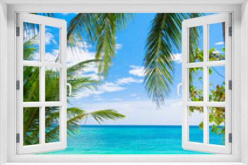 Fototapeta Naklejka Na Ścianę Okno 3D - Palms Overhanging Coconut Getaway