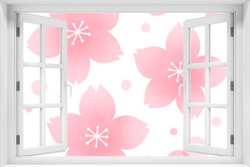 Fototapeta Naklejka Na Ścianę Okno 3D - 桜の花と花びらのセットとふわふわ丸