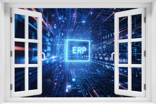 Futuristic Digital ERP System Interface in Cyberspace, Efficiency and Technology Concept