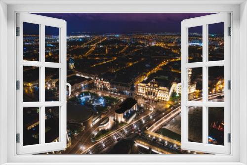 Fototapeta Naklejka Na Ścianę Okno 3D - Silent Spires: Mesmerizing Nighttime Aerial View of Oradea, Romanias Cityscape