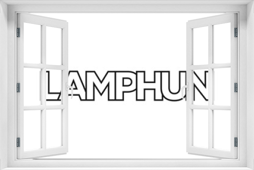 Lamphun in the Thailand emblem. The design features a geometric style, vector illustration with bold typography in a modern font. The graphic slogan lettering.