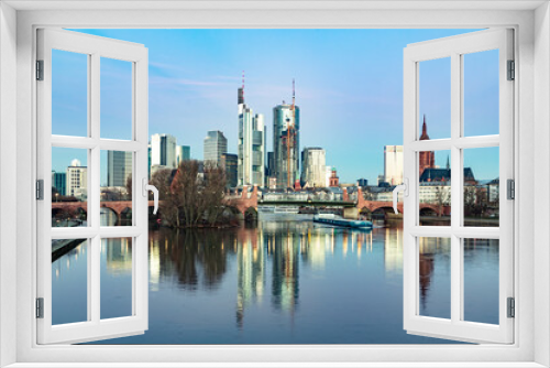 Fototapeta Naklejka Na Ścianę Okno 3D - scenic skyline of Frankfurt am Main with reflection in the river, Germany