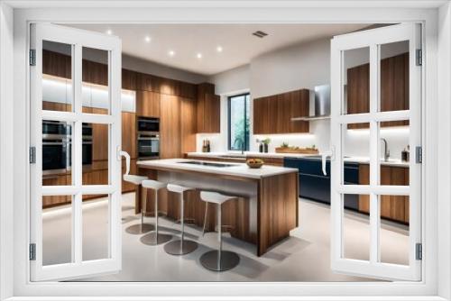 A modern, minimalist kitchen with sleek appliances, clean lines, and abundant natural light, showcasing a perfect balance of functionality and aesthetic appeal