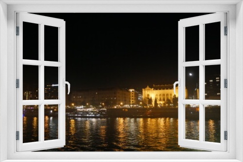 Fototapeta Naklejka Na Ścianę Okno 3D - Hungary Budapest night sailing and view of Buildings infrastructures bridges landmarks in the city along Rhine river and Danube river
