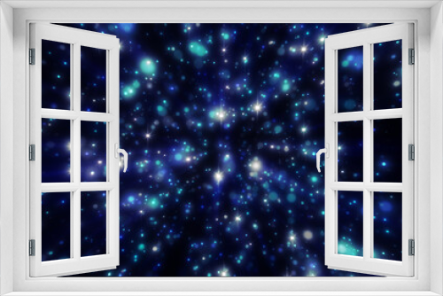 Fototapeta Naklejka Na Ścianę Okno 3D - Abstract blue background of small round bokeh particles, beautiful holiday snowflakes, magical snow, energetic bright glowing cosmic stars