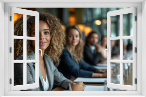 business meeting, professionals engaged in a contemporary office meeting, fostering creativity and collaboration amid modern surroundings, Energetic boardroom synergy 