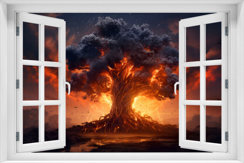 Burning tree in the sky 3d illustration 