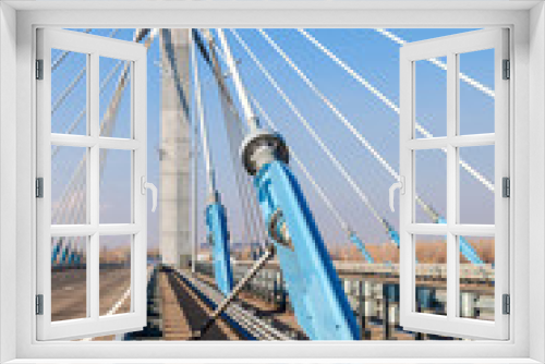 Fototapeta Naklejka Na Ścianę Okno 3D - Kirovsky cable bridge through Samara River, Russia