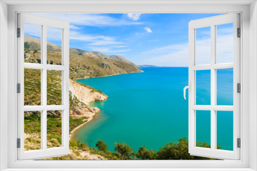 Fototapeta Naklejka Na Ścianę Okno 3D - View of sea bay from coastal road on Kefalonia island, Greece
