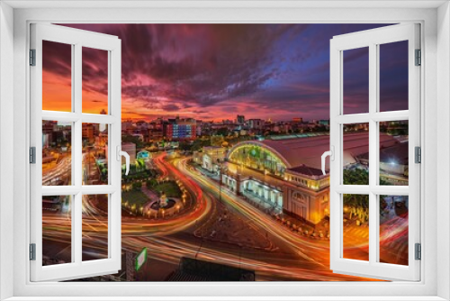 Fototapeta Naklejka Na Ścianę Okno 3D - Bangkok Railway or call Hua Lamphong Railway Station in twilight time in Bangkok, Thailand