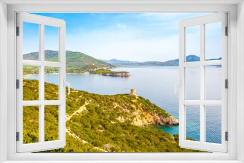 Fototapeta Naklejka Na Ścianę Okno 3D - Nature Caccia cape and watchtower Punta Del Bollo in Sardinia