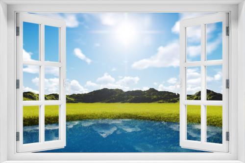 Fototapeta Naklejka Na Ścianę Okno 3D - Blue sky over grassland