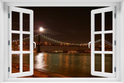 Fototapeta Naklejka Na Ścianę Okno 3D - manhattan bridge in full moon