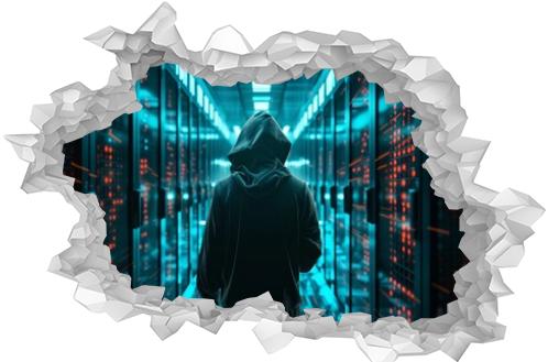cybersecurity vulnerability Log4J and hacker,coding,malware concept.Hooded computer hacker in cybersecurity vulnerability Log4J on server room background.metaverse digital world technology