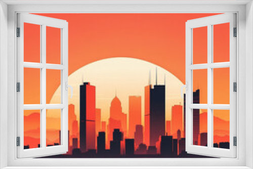 A minimalist illustration of a city skyline at sunset. (Popular style: Minimalism)