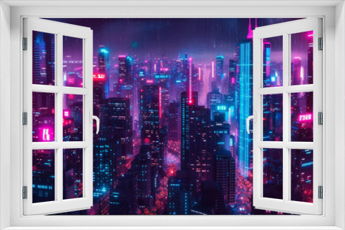 3d render sky view of a futuristic sci-fi metropolis with skyscrapers with neon blue,pink light background. cyberpunk,futuristic city concept.