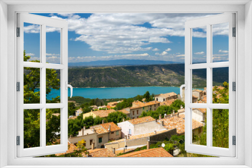 Fototapeta Naklejka Na Ścianę Okno 3D - Typical Provencal town Aiguines with Lac de Sainte-Croix, Verdon Natural Park, Alpes-de-Haute-Provence, Provence, France