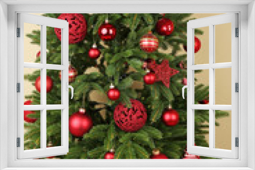 Fototapeta Naklejka Na Ścianę Okno 3D - Decorated Christmas tree closeup