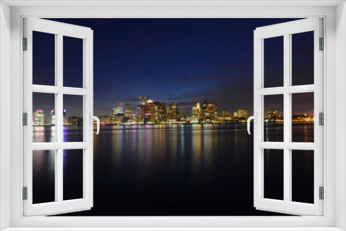 Fototapeta Naklejka Na Ścianę Okno 3D - Boston City Skyscrapers and Boston Waterfront at night