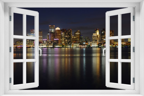 Fototapeta Naklejka Na Ścianę Okno 3D - Boston City Skyscrapers and Boston Waterfront at night
