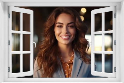 Smiling elegant confident young professional business woman , female proud leader, smart businesswoman lawyer or company manager executive looking at camera standing in office