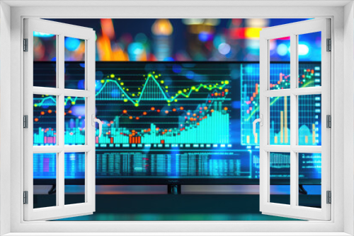 Modern workplace with financial charts research and analytics concept.