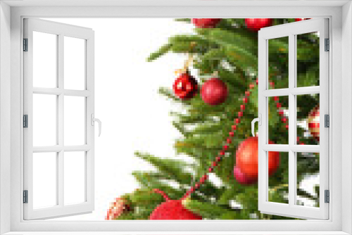 Fototapeta Naklejka Na Ścianę Okno 3D - Decorated Christmas tree close-up isolated on white