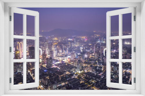 Aerial photography of night scenes of urban buildings in the center of Nanjing city