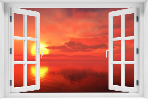 Fototapeta Naklejka Na Ścianę Okno 3D - Panorama of sea sunset, ocean sunrise, seascape, 3d rendering
