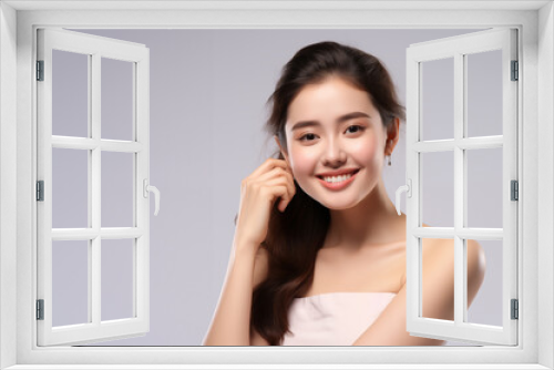 Beautiful young woman, white, smooth, clean face. Studio atmosphere, advertising concept for cosmetics, spa, beauty clinic, Generative AI