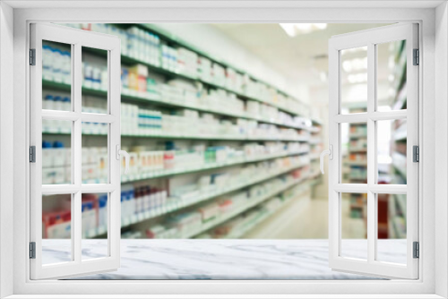 Whispers of Serenity: The Blank Marble Counter in the Pharmacy's Haze