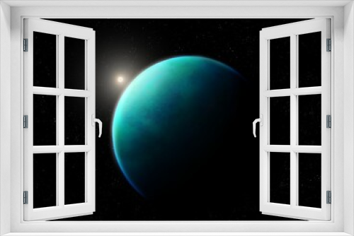 Fototapeta Naklejka Na Ścianę Okno 3D - Beautiful planet in space. Earth-like planet and a star. Realistic exoplanet illuminated by the sun. 