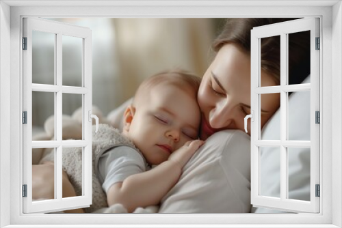 Sleeping, love and mother carry baby for bonding, relationship and child development together at home. Family, motherhood and happy mom with newborn for care, dreaming and affection in nursery room