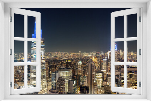 Fototapeta Naklejka Na Ścianę Okno 3D - New York City at night with three observation decks on display