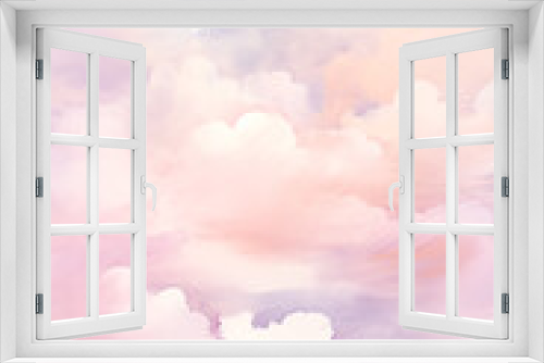 Pastel clouds watercolor background. Lilac painting heavenly landscape. Sky theme design.