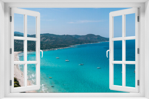 Fototapeta Naklejka Na Ścianę Okno 3D - Drone photography of Saleccia beach with turquoise waters in Cap Corse
